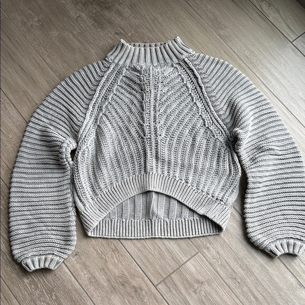 Free People Cropped Cable Knit Mock Neck Sweater - Light Gray